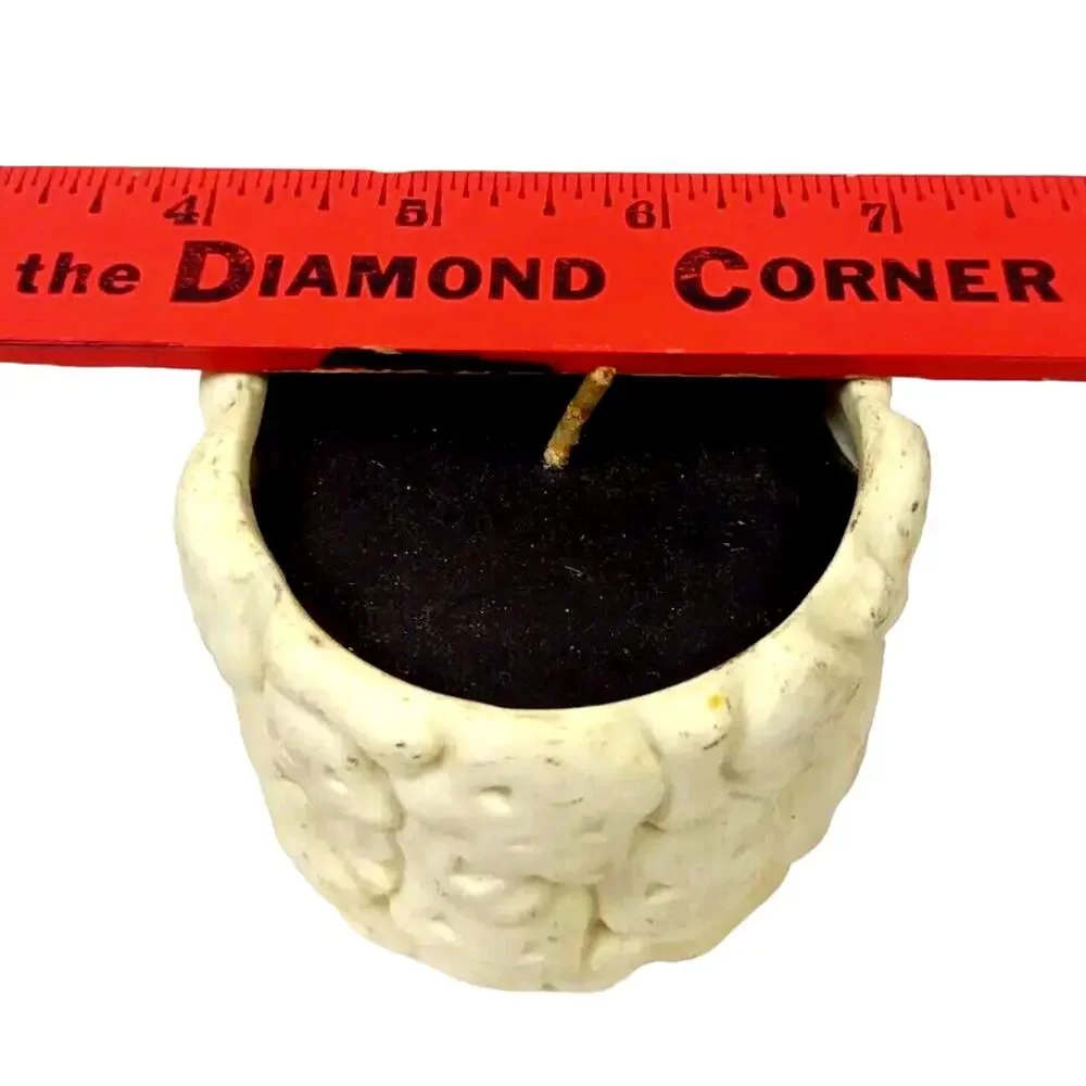 Ghouls Skulls Scary Ceramic Halloween Candle Holder Vintage Black Wax 2.5